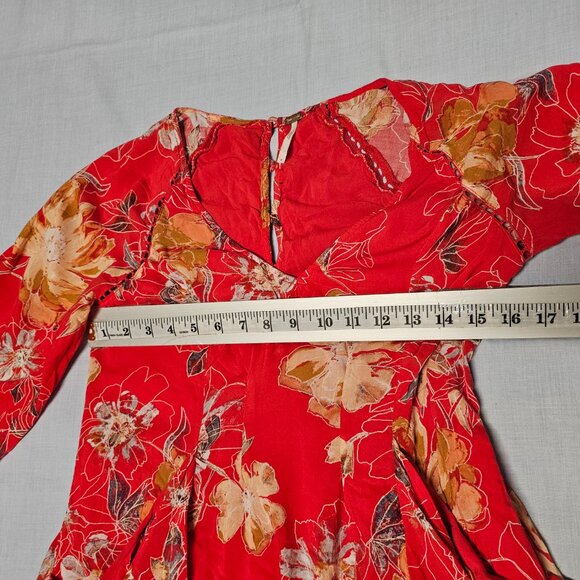 Free People Boho Flared Mini Dress Women Size 4 Red - Picture 10 of 15
